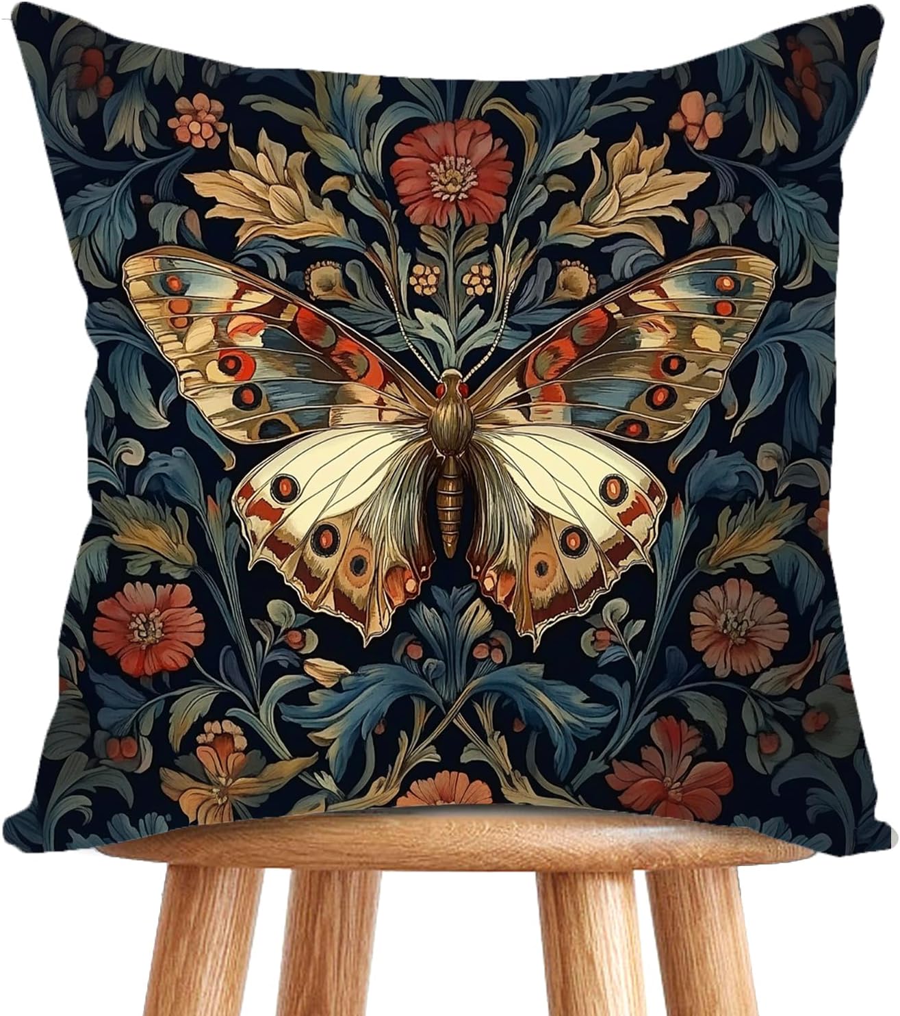 William Morris Abstract Vintage Print Floral Velvet Design Throw Pillow Covers Home Decor, Retro Art Decor Pillowcase Cushion Cover for Bed Sofa Living Room, Square 18x18inch (Black-Floral2)