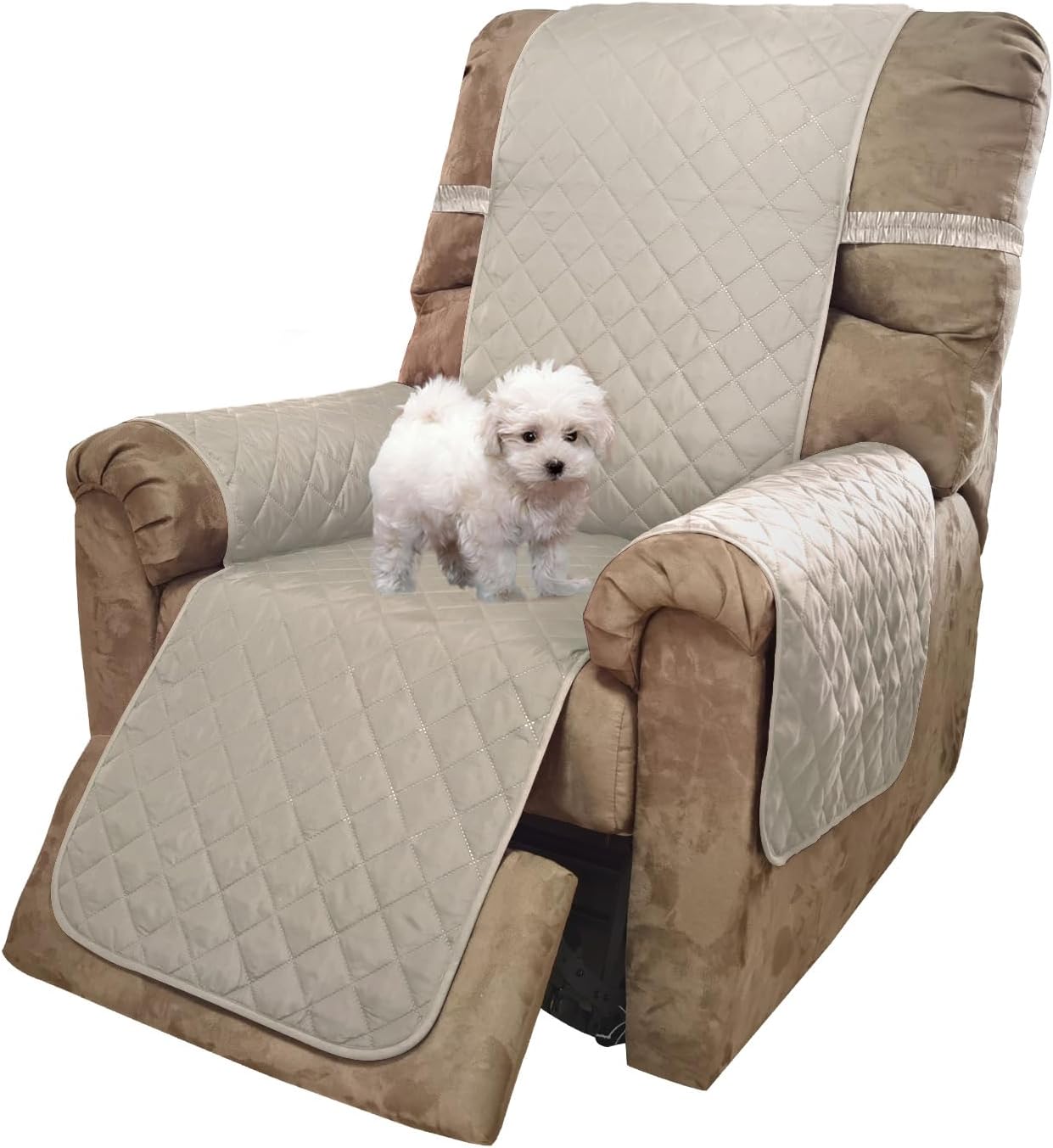 Reversible Sofa Cover Washable Couch Cover for Dogs Friendly with Elastic Straps Water Repellent Furniture Protector for 3 Cushion Couch (Sofa, Coffee/Beige)