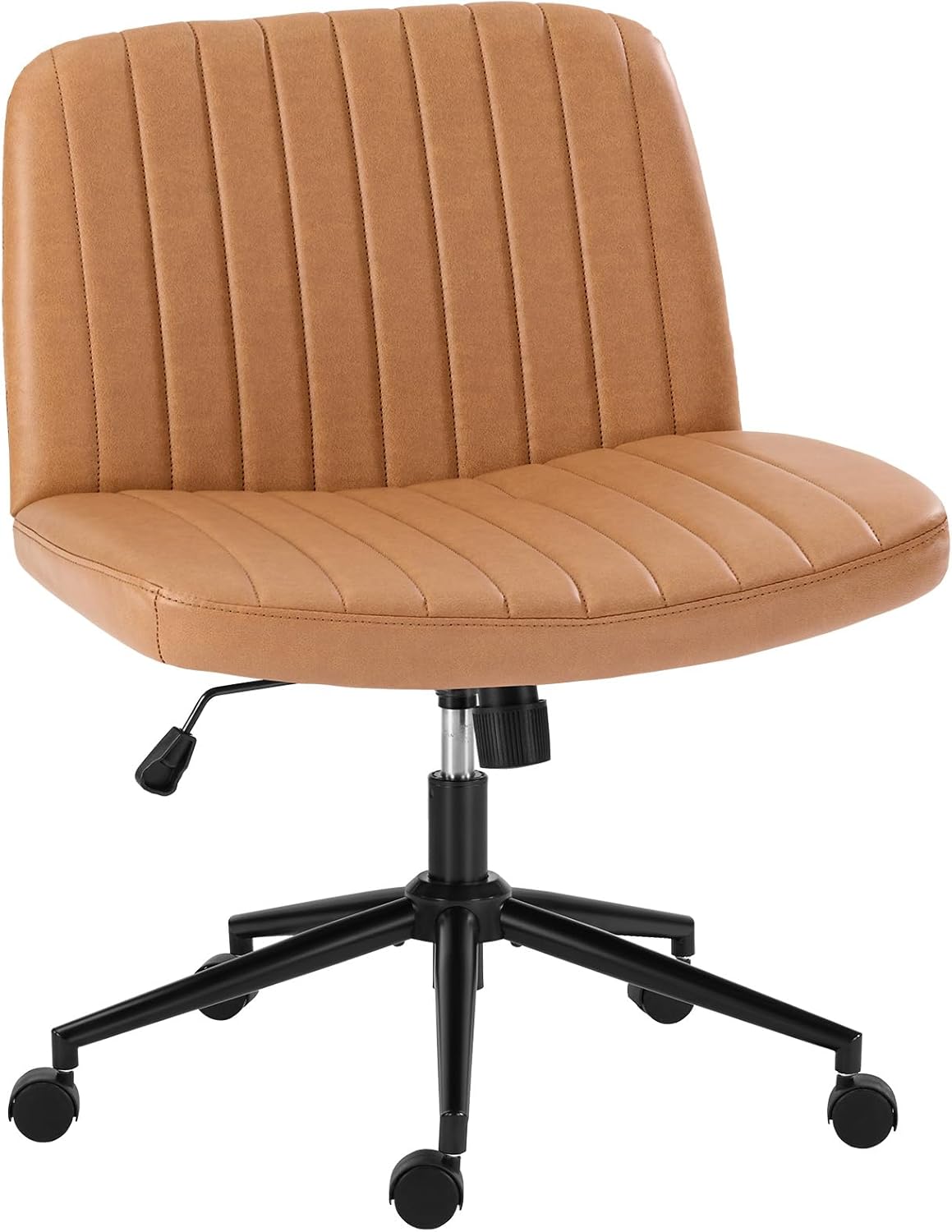Criss Cross Chair with Wheels Wide Cross Legged Office Desk Vanity Chair Comfy Fabric Armless Adjustable Swivel for Home Computer Task Teddy Pink