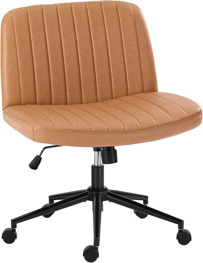 Criss Cross Chair with Wheels Wide Cross Legged Office Desk Vanity Chair Comfy Fabric Armless Adjustable Swivel for Home Computer Task Teddy Pink