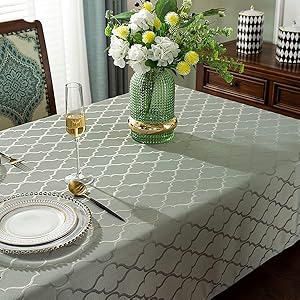 Jacquard Tablecloth Damask Fabric Table Cloth Water Resistant & Wrinkle Free Spillproof Polyester Table Cover for Kitchen Dining Tabletop (Rectangle/Oblong, 52" x 70" (4-6 Seats), Gray)