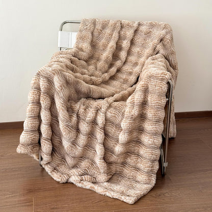 Textured Faux Fur Throw Blanket for Couch, Fuzzy Soft Plush Thick Bubble Blanket for Sofa Bedroom Living Room, 60 * 80 Inches