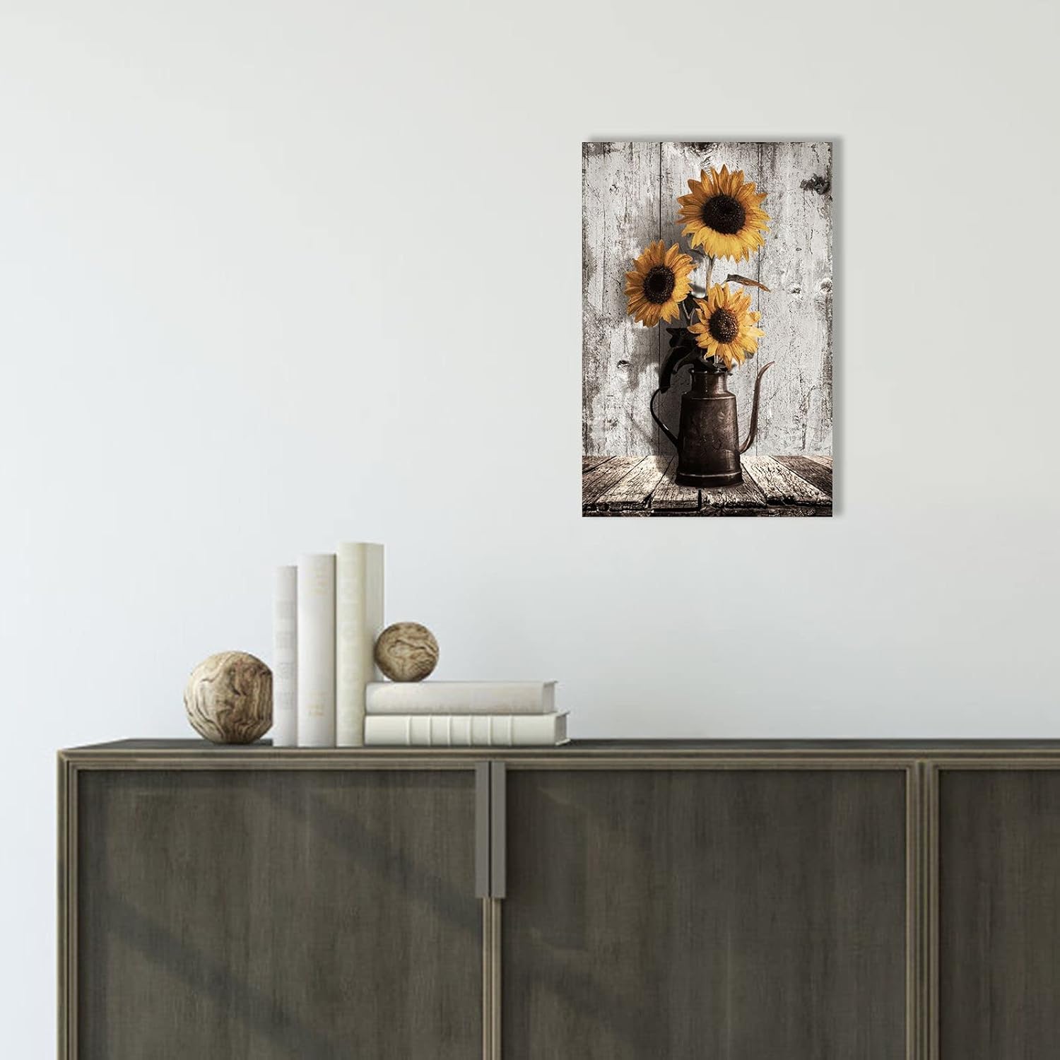 Rustic Sunflower Canvas Wall Art: Vintage Flower Picture Print Farmhouse Wall Decor - Floral Pot Decorative Poster Framed Artwork Decoration for Bedroom Home Office Ready to Hang 10" x 15"