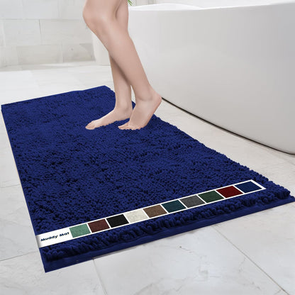 Chenille Bathroom Rugs Quick Dry Microfiber Mats Non Slip Washable, Extra Thick, Soft and Highly Absorbent Bath Mats for Bathroom, Kitchen, and Shower Floor - Grey 36"x60"