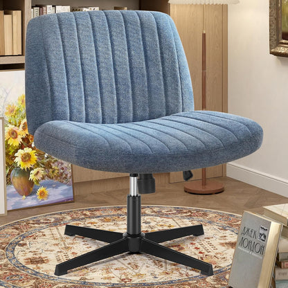 Criss Cross Chair with Wheels Wide Cross Legged Office Desk Vanity Chair Comfy Fabric Armless Adjustable Swivel for Home Computer Task Teddy Pink