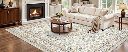 5x7 Area Rugs Living Room Rug: Washable Vintage Boho Rug No Slip Stain Resistant Soft Carpet Indoor Floor Floral Large Carpets for Bedroom Dining Room Farmhouse Nursery Hallway Home Office Beige