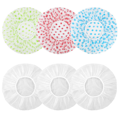 Shower Caps, 3 Pcs Plastic Reusable Shower Caps Elastic Band Bath Caps for Women Ladies Spa Salon
