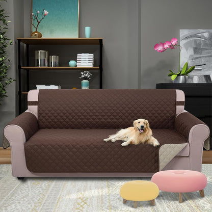 Reversible Sofa Cover Washable Couch Cover for Dogs Friendly with Elastic Straps Water Repellent Furniture Protector for 3 Cushion Couch (Sofa, Coffee/Beige)
