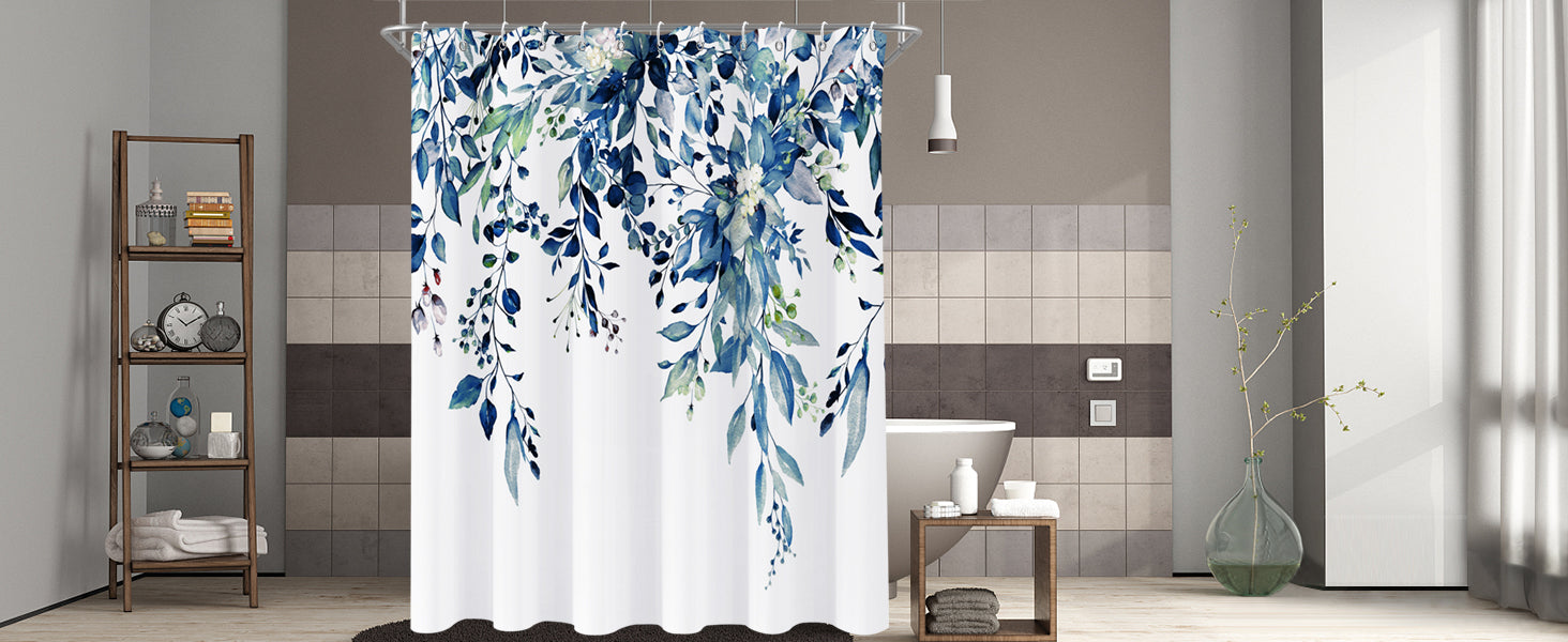 Shower Curtain Blue Eucalyptus Shower Curtains for Bathroom, Watercolor Leaf Shower Curtain Sets Waterproof Plant Shower Curtain Leaves Fabric Cloth Bathroom Curtains 72x72 inch with Hooks
