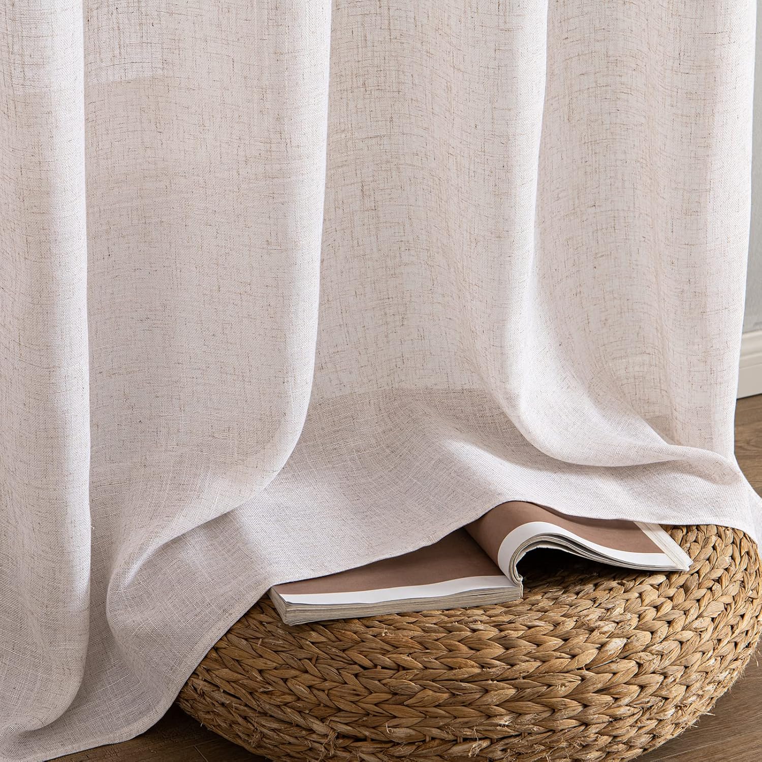 Natural White Linen Curtains 84 Inch Long for Bedroom Living Room, Soft Thick Linen Textured Window Drapes Semi Sheer Light Filtering Rod Pocket Back Tab Neutral Farmhouse Cream Ivory 2 Panels
