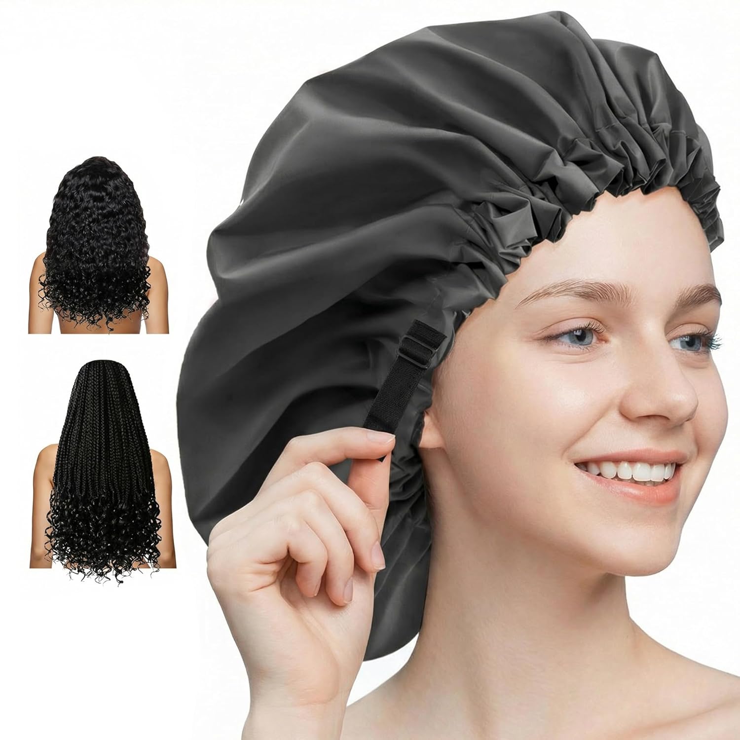 Shower Cap,Extra Adjustable Shower Caps for Women Double-Layer Waterproof Reusable Hair Cap, Large Size Hair Cap for All Hair,for Girls Spa Bath,Soft and Comfortable (Purple)