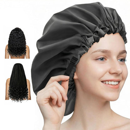 Shower Cap,Extra Adjustable Shower Caps for Women Double-Layer Waterproof Reusable Hair Cap, Large Size Hair Cap for All Hair,for Girls Spa Bath,Soft and Comfortable (Purple)