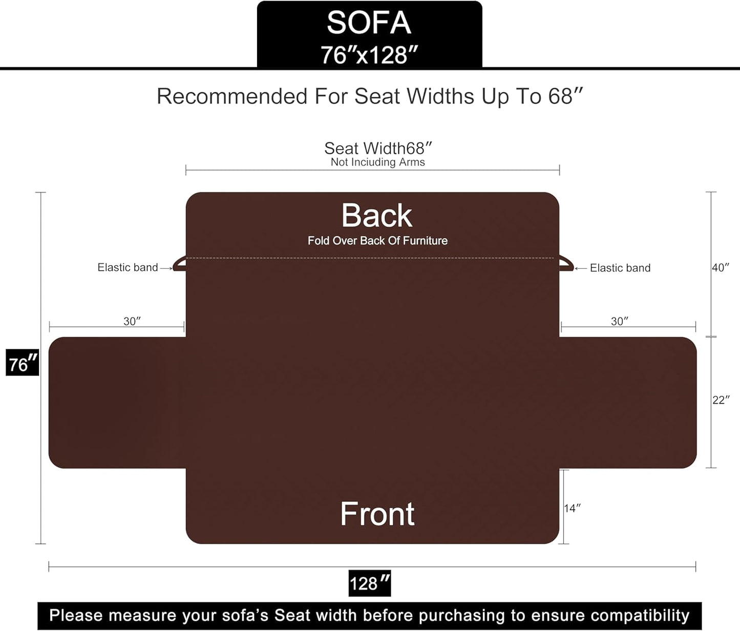 Reversible Sofa Cover Washable Couch Cover for Dogs Friendly with Elastic Straps Water Repellent Furniture Protector for 3 Cushion Couch (Sofa, Coffee/Beige)