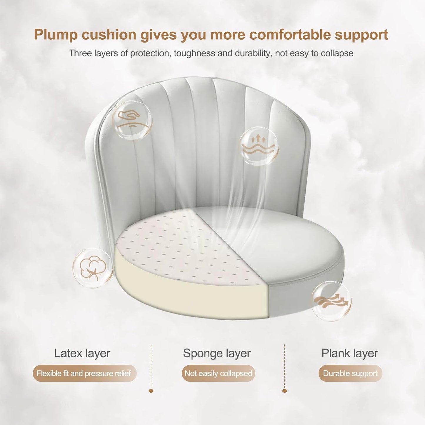 Small Round Rolling Desk Chair Armless Comfy Vanity Computer Chair Height Adjustable Swivel Work Spa Chair