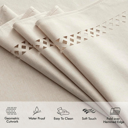 Beige Rectangle Linen Polyester Tablecloth with Decorative Cutouts Spring Waterproof Stain Resistant & Shrink-Proof Table Cloth 52x70 inch Farmhouse Style for Dining Wedding and Outdoor