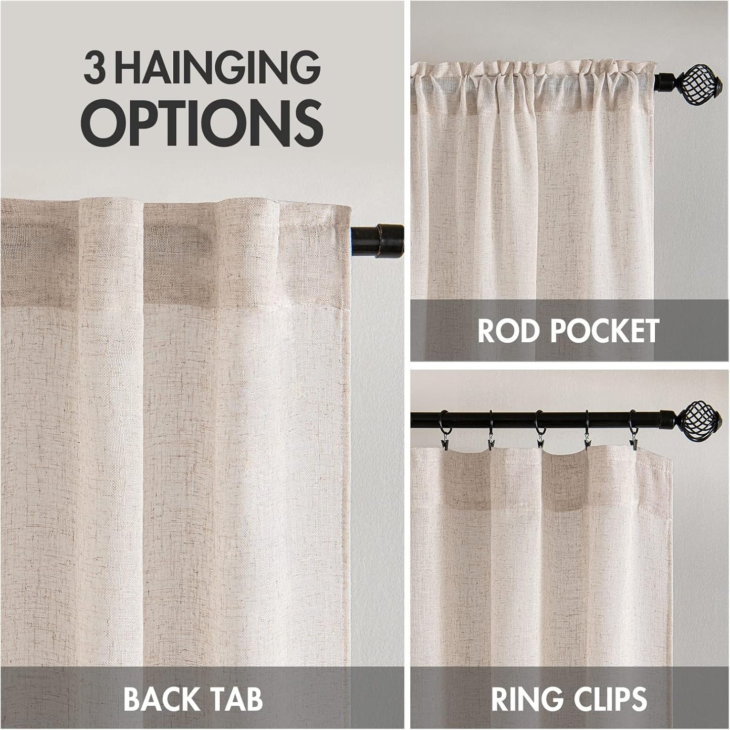 Natural White Linen Curtains 84 Inch Long for Bedroom Living Room, Soft Thick Linen Textured Window Drapes Semi Sheer Light Filtering Rod Pocket Back Tab Neutral Farmhouse Cream Ivory 2 Panels