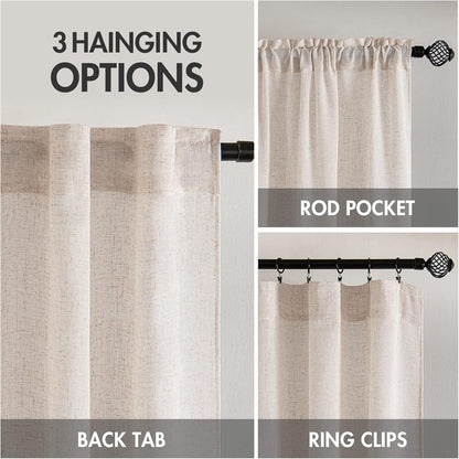 Natural White Linen Curtains 84 Inch Long for Bedroom Living Room, Soft Thick Linen Textured Window Drapes Semi Sheer Light Filtering Rod Pocket Back Tab Neutral Farmhouse Cream Ivory 2 Panels