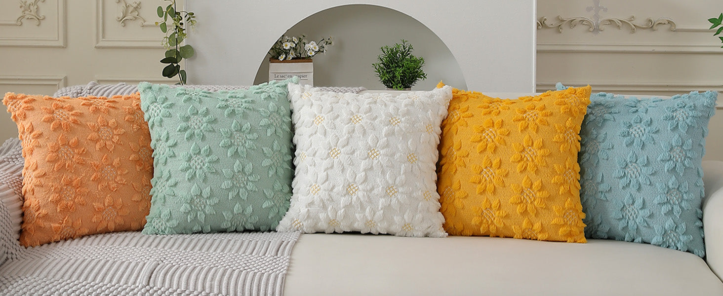 DFXSZ Spring Summer Pillow Covers 18x18 inch Set of 2 Farmhouse Decor Yellow Color Flower Heart Sunflower Soft Plush Faux Fur Jacquard Throw Pillows for Sofa Holiday Spring Home Decor PTK024C18