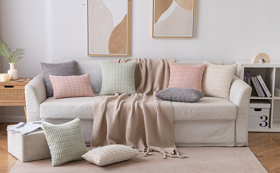 MIULEE Pack of 2 Corduroy Decorative Throw Pillow Covers 18x18 Inch Soft Boho Striped Pillow Covers Modern Farmhouse Home Decor for Sofa Living Room Couch Bed Cream White