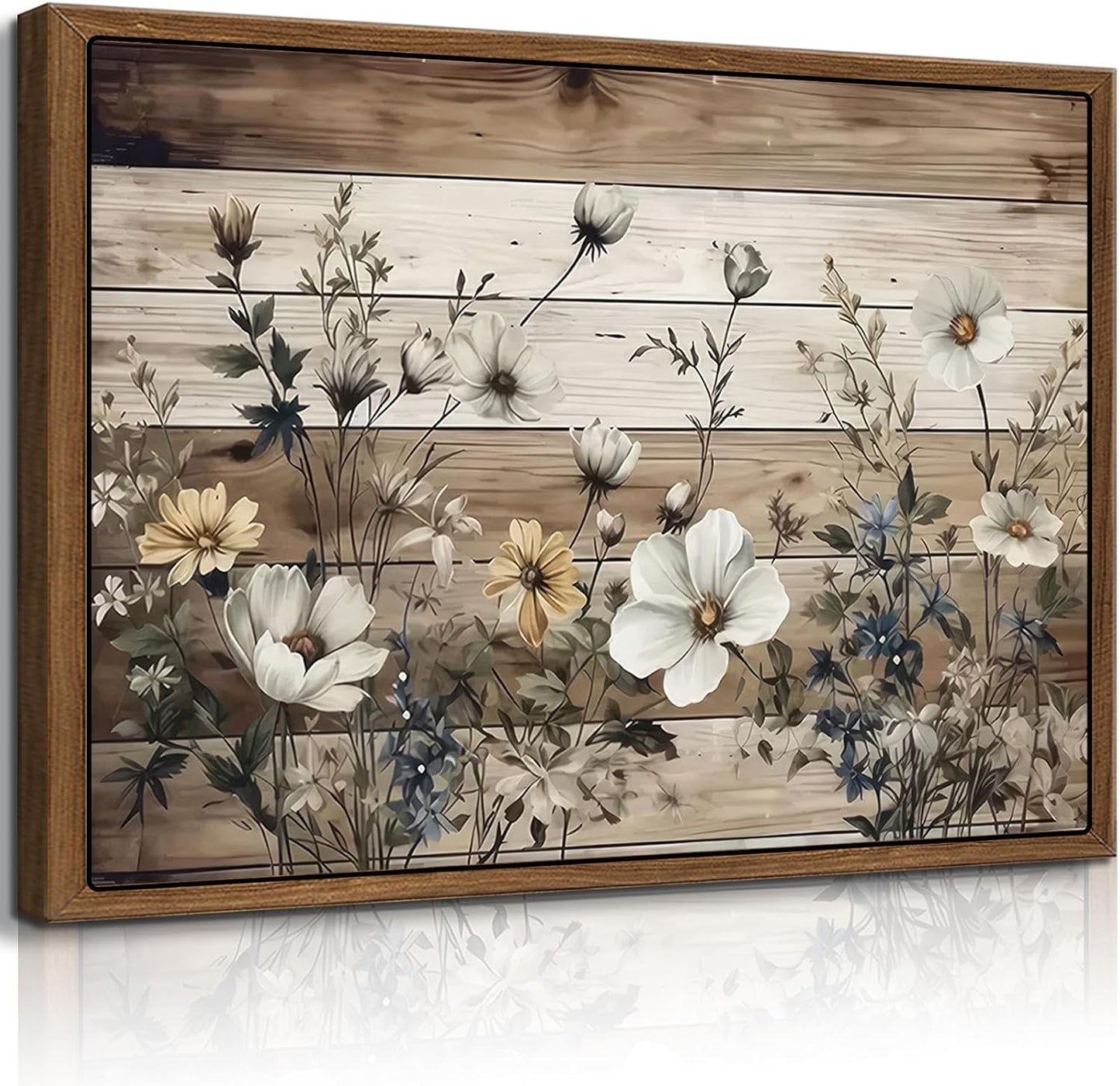 Vintage Floral Wall Art Rustic Flowers Wall Decor Farmhouse Canvas Poster Picture for Home Wall Decor, Living Room and Bedroom Decor 12x16 Inch Ready to Hang