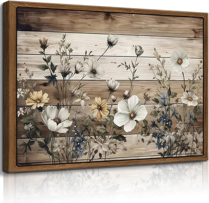 Vintage Floral Wall Art Rustic Flowers Wall Decor Farmhouse Canvas Poster Picture for Home Wall Decor, Living Room and Bedroom Decor 12x16 Inch Ready to Hang