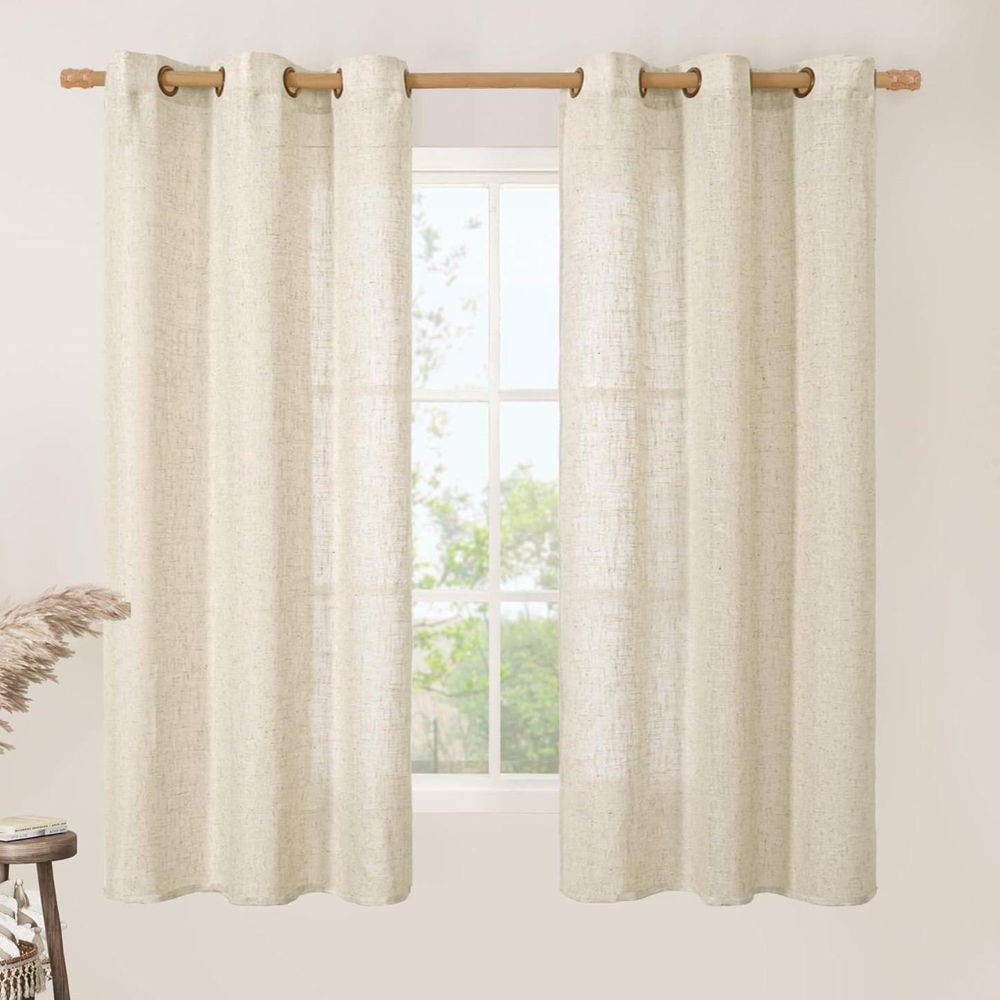 Natural Ivory Linen Semi Sheer Curtains 84 inch Length, Cream Light Filtering Soft Thick Neutral Living Room Drapes with Bronze Grommet for Bedroom/Farmhouse, 2 Panels, 52 x 84 Inch
