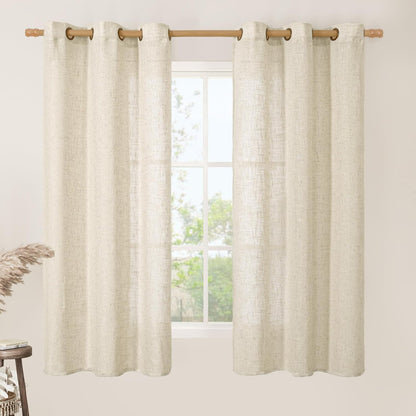Natural Ivory Linen Semi Sheer Curtains 84 inch Length, Cream Light Filtering Soft Thick Neutral Living Room Drapes with Bronze Grommet for Bedroom/Farmhouse, 2 Panels, 52 x 84 Inch