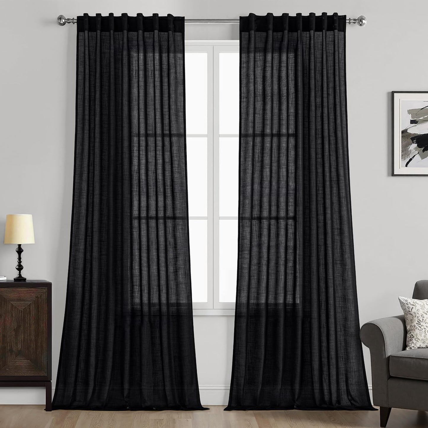 Natural White Linen Curtains 84 Inch Long for Bedroom Living Room, Soft Thick Linen Textured Window Drapes Semi Sheer Light Filtering Rod Pocket Back Tab Neutral Farmhouse Cream Ivory 2 Panels