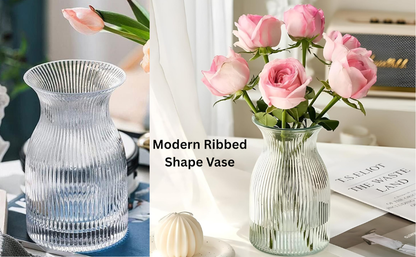 New 2026 Design Ribbed Glass Vase Wide - 8 Inch Tall Ribbed Vase for Wedding Reception, Home Decor, Housewarming Gift (Clear) Decorative Flower Vases - Bud Vase for Centerpieces Cylinder Vases