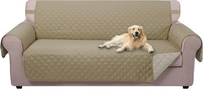 Reversible Sofa Cover Washable Couch Cover for Dogs Friendly with Elastic Straps Water Repellent Furniture Protector for 3 Cushion Couch (Sofa, Coffee/Beige)