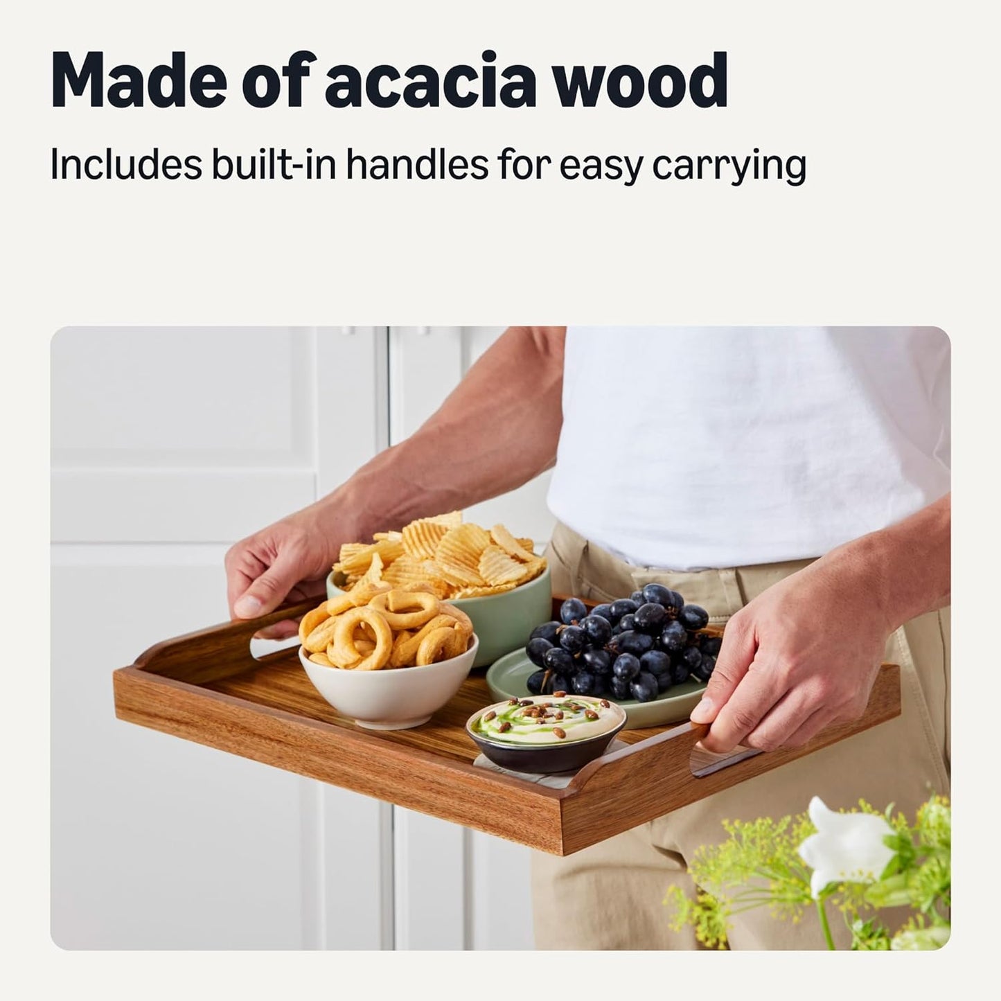 Basics Wooden Serving Tray, Acacia Wood, 17 x 12 in.