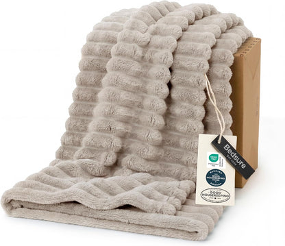Bedsure GentleSoft Blankets Queen Size for Bed - Cozy Soft Sofa Couch Cover Blankets for Women, Cute Large Bedding Fleece Throws for Girls, Off White, 90x90 Inches