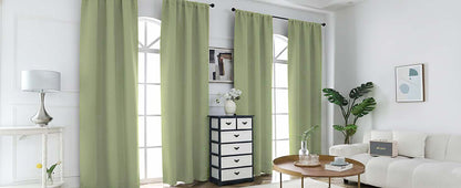 Sage Green Bedroom Blackout Curtains, 63inch (approx. 160.2cm) pieces set, solid insulated energy-saving rod pocket blackout curtains, width 40 x length 63inch (approx. 101.6cm), gray-green