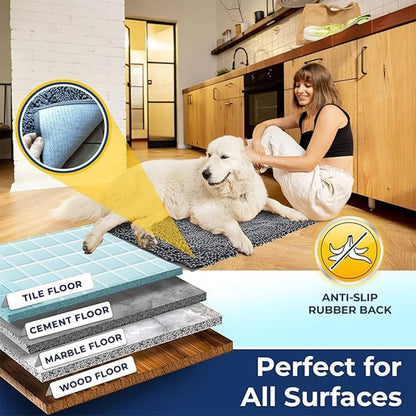 Chenille Bathroom Rugs Quick Dry Microfiber Mats Non Slip Washable, Extra Thick, Soft and Highly Absorbent Bath Mats for Bathroom, Kitchen, and Shower Floor - Grey 36"x60"