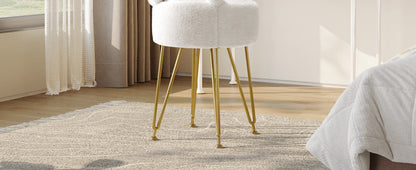 Small Vanity Stool Chair with Storage and Folding Back, 13" x 13" x 17.7" Faux Fur Soft Ottoman for Teenager, 4 Metal Legs with Anti-Slip Feet, Furry Padded Seat for Makeup, Bedroom, White