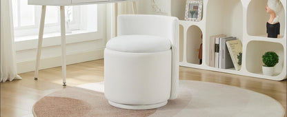Velvet Vanity Chair with Storage, 360° Swivel Makeup Chair with Wave Back, No Assembly Small Accent Stool for Bedroom, Dressing, Living Room, White