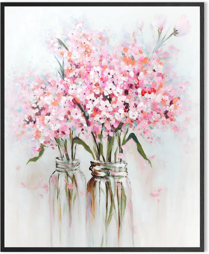 Pink Flowers Canvas Wall Art: Abstract Bouquet in Vase Artwork Prints for Teen Girl Bedroom Pink Floral Picture Poster Bathroom Decor 12" x 15"