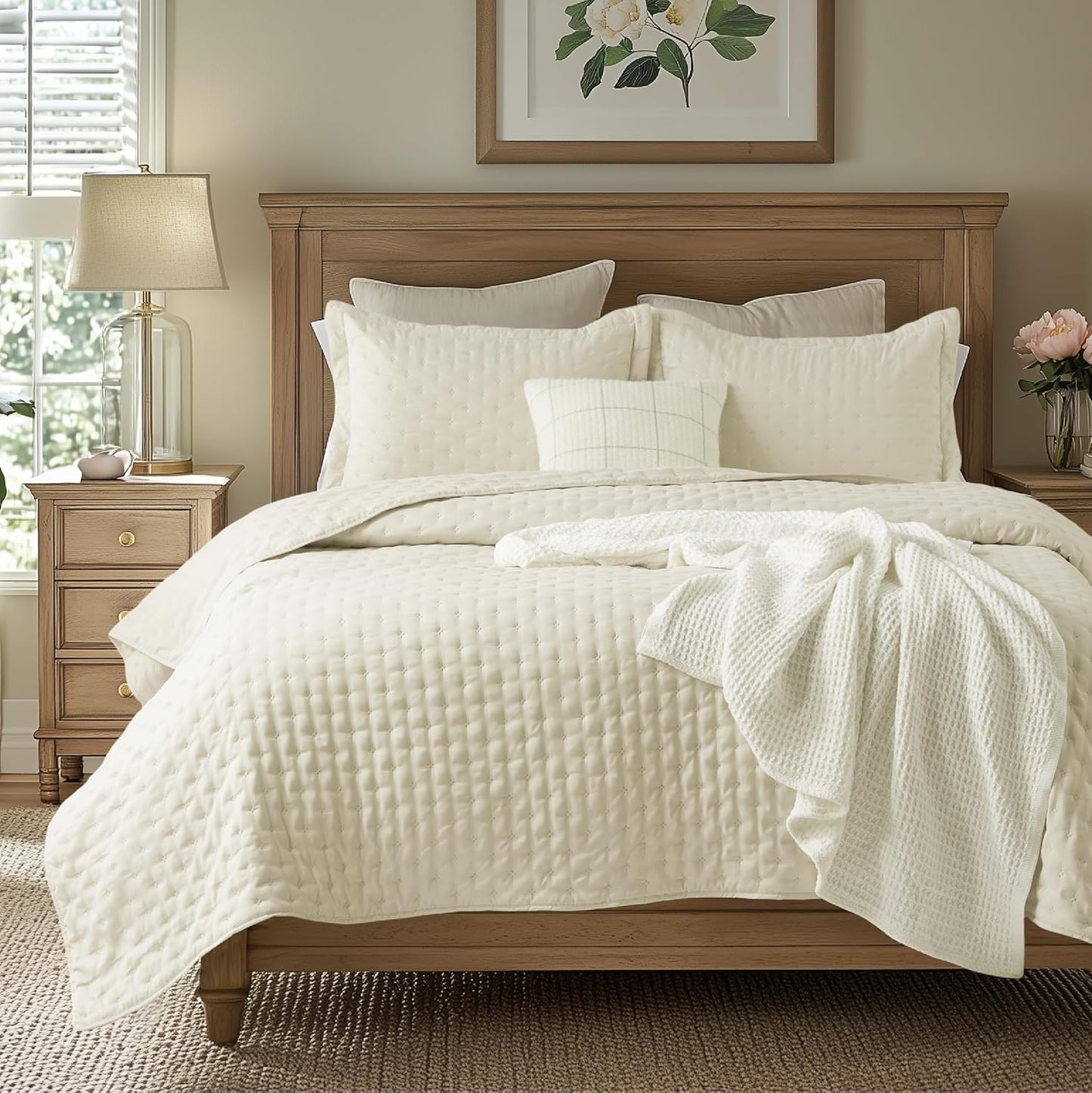 Quilts Queen Size - Bright White Bedspread Queen Size & Lightweight Comforter, Modern Coverlet with Clover Pattern, Ultra Soft All-Season Bedding, 90 x 96 Inches | Stitch-Free Quilting, Lightweight, Summer Bedding Set, Machine Washable, Pet-Friend