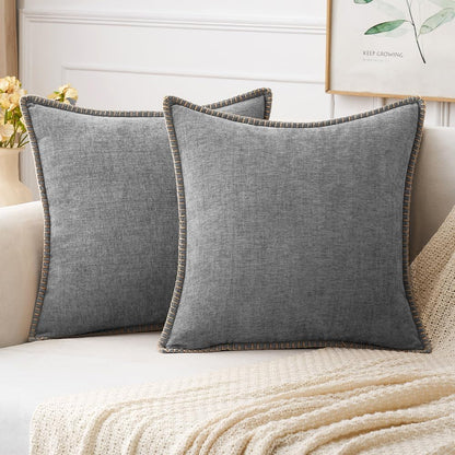 MIULEE Pack of 2 Couch Throw Pillow Covers 18x18 Inch Sage Green Farmhouse Decorative Pillow Covers with Stitched Edge Soft Chenille Solid Dyed Summer Pillow Covers for Sofa Bed Living Room