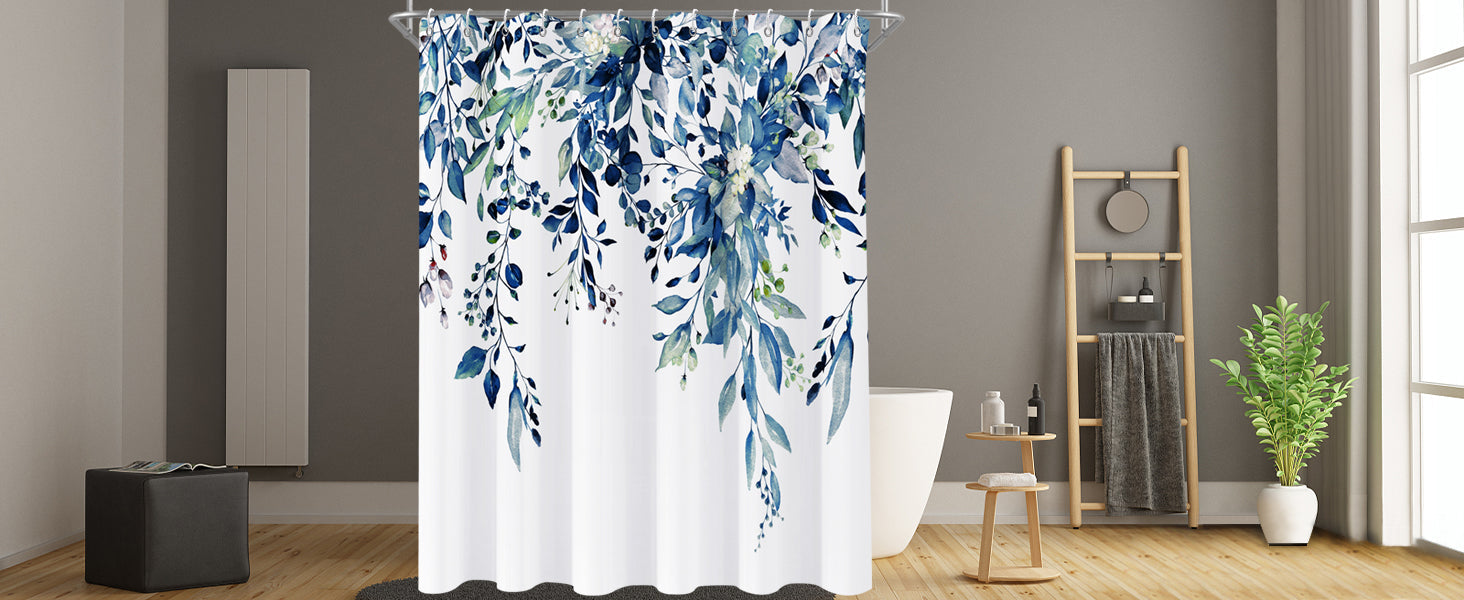 Shower Curtain Blue Eucalyptus Shower Curtains for Bathroom, Watercolor Leaf Shower Curtain Sets Waterproof Plant Shower Curtain Leaves Fabric Cloth Bathroom Curtains 72x72 inch with Hooks