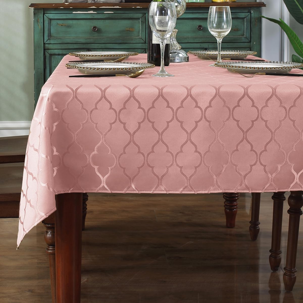 Jacquard Tablecloth Damask Fabric Table Cloth Water Resistant & Wrinkle Free Spillproof Polyester Table Cover for Kitchen Dining Tabletop (Rectangle/Oblong, 52" x 70" (4-6 Seats), Gray)