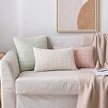 MIULEE Pack of 2 Corduroy Decorative Throw Pillow Covers 18x18 Inch Soft Boho Striped Pillow Covers Modern Farmhouse Home Decor for Sofa Living Room Couch Bed Cream White