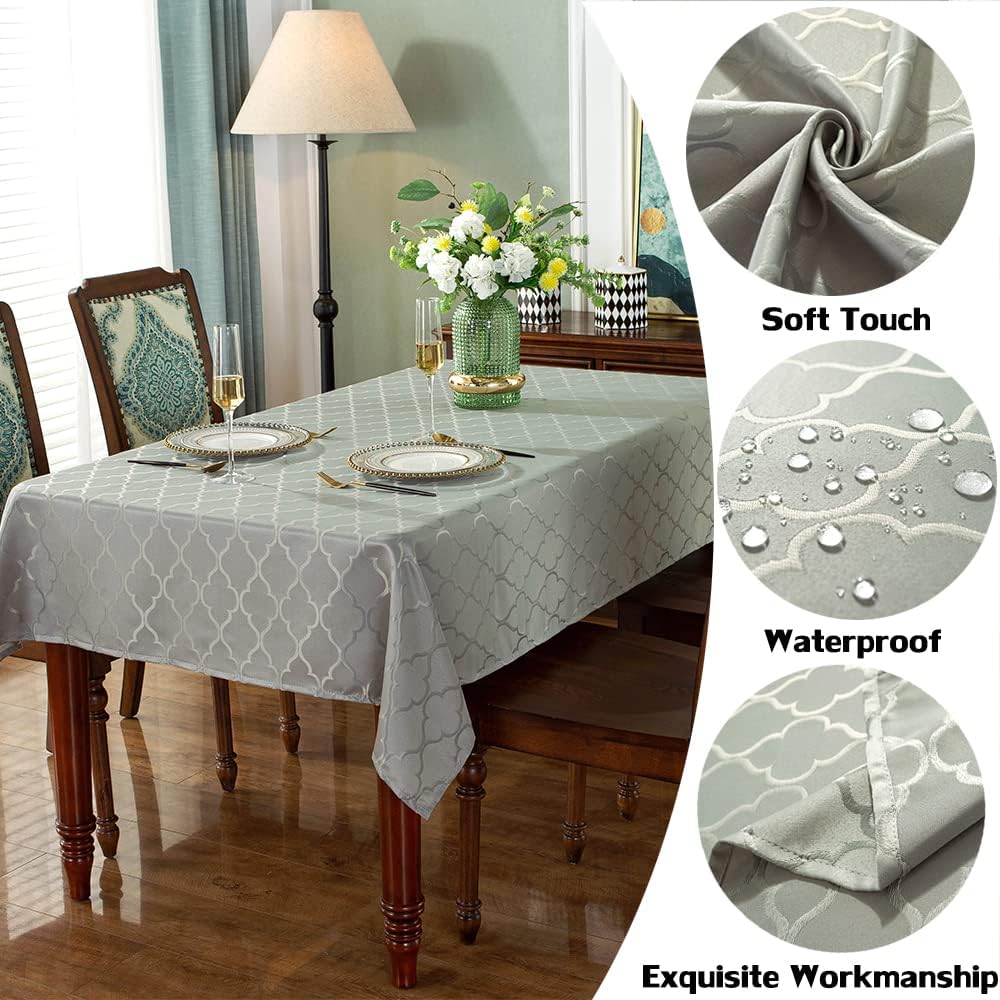 Jacquard Tablecloth Damask Fabric Table Cloth Water Resistant & Wrinkle Free Spillproof Polyester Table Cover for Kitchen Dining Tabletop (Rectangle/Oblong, 52" x 70" (4-6 Seats), Gray)