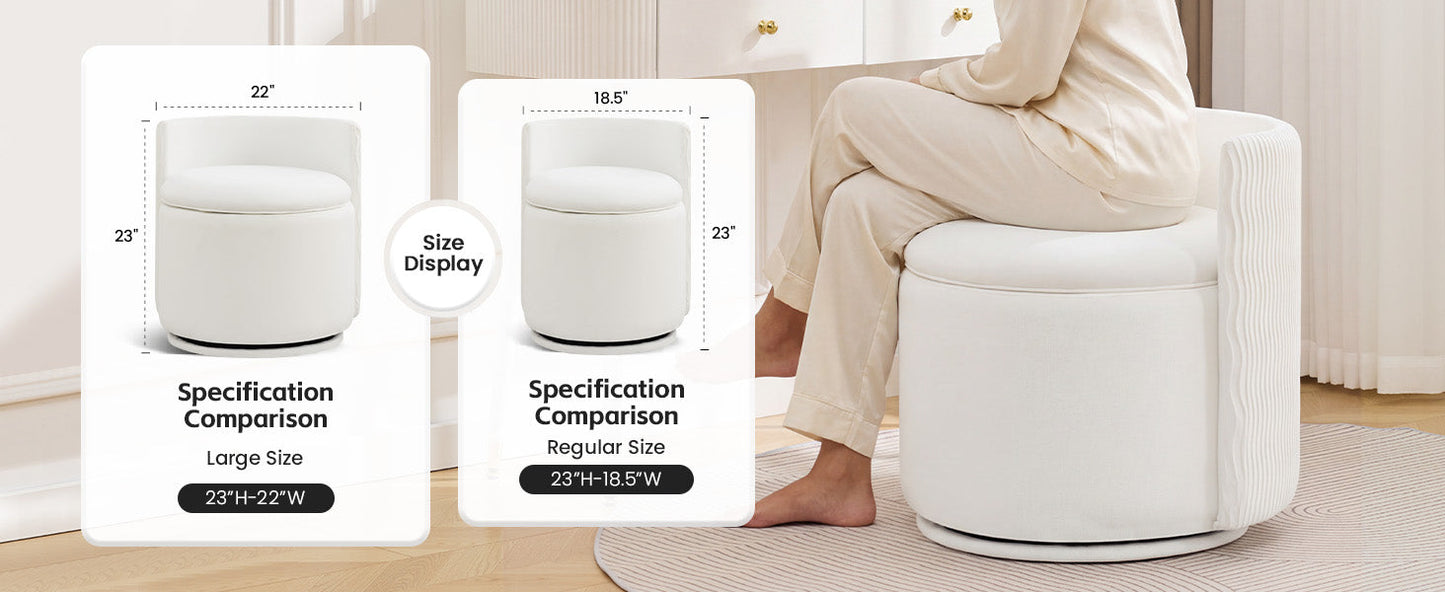 Velvet Vanity Chair with Storage, 360° Swivel Makeup Chair with Wave Back, No Assembly Small Accent Stool for Bedroom, Dressing, Living Room, White