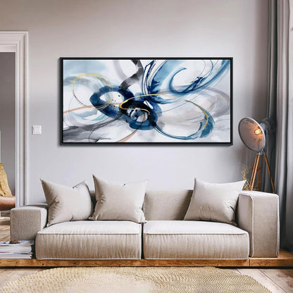 Large Wall Art for Living Room - Abstract Wall Decor Framed Picture Artwork for Wall Decorative Paintings Blue and White Modern Office Bedroom Art