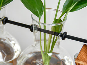 Plant Terrarium with Wooden Stand, Air Planter Bulb Glass Vase Metal Swivel Holder Retro Tabletop for Hydroponics Home Garden Office Decoration - 3 Bulb Vase