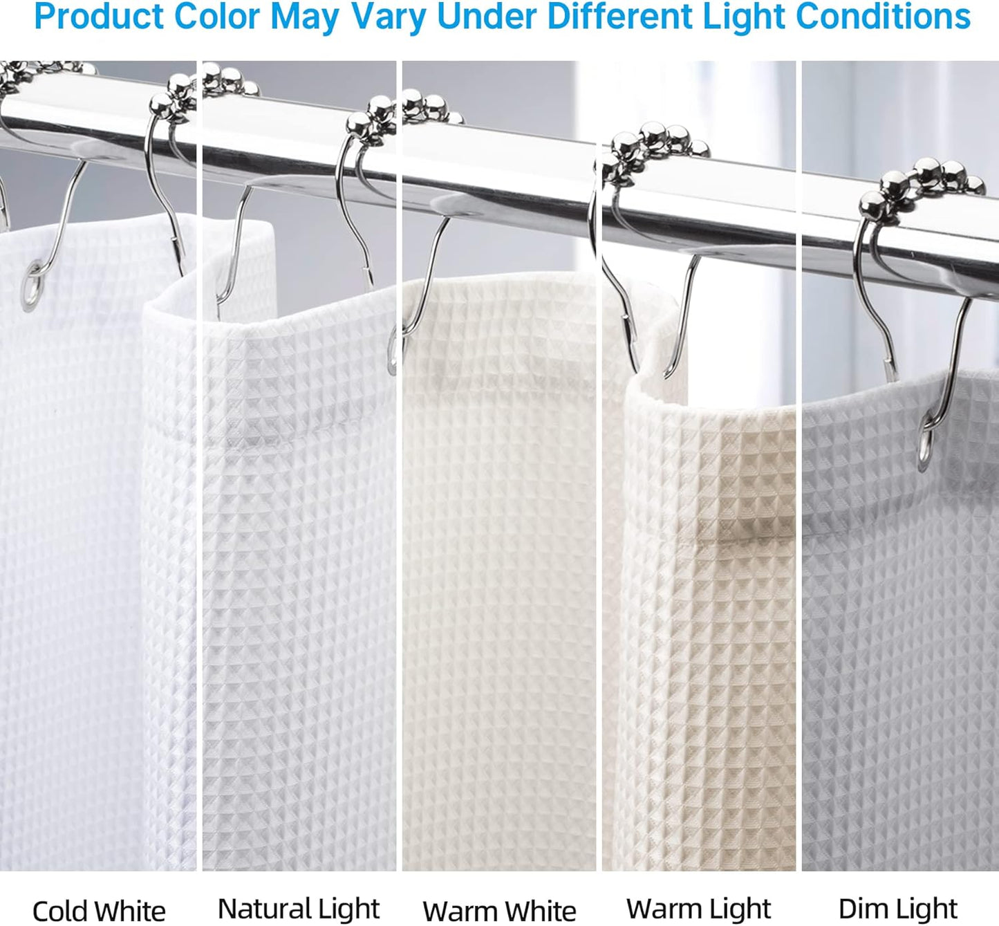 White Shower Curtain Fabric, Waffle Shower Curtains for Bathroom, Cloth Shower Curtain Heavy Duty, Thick Bathroom Shower Curtains Hotel Quality, Premium Polyester, 72x72 Inches