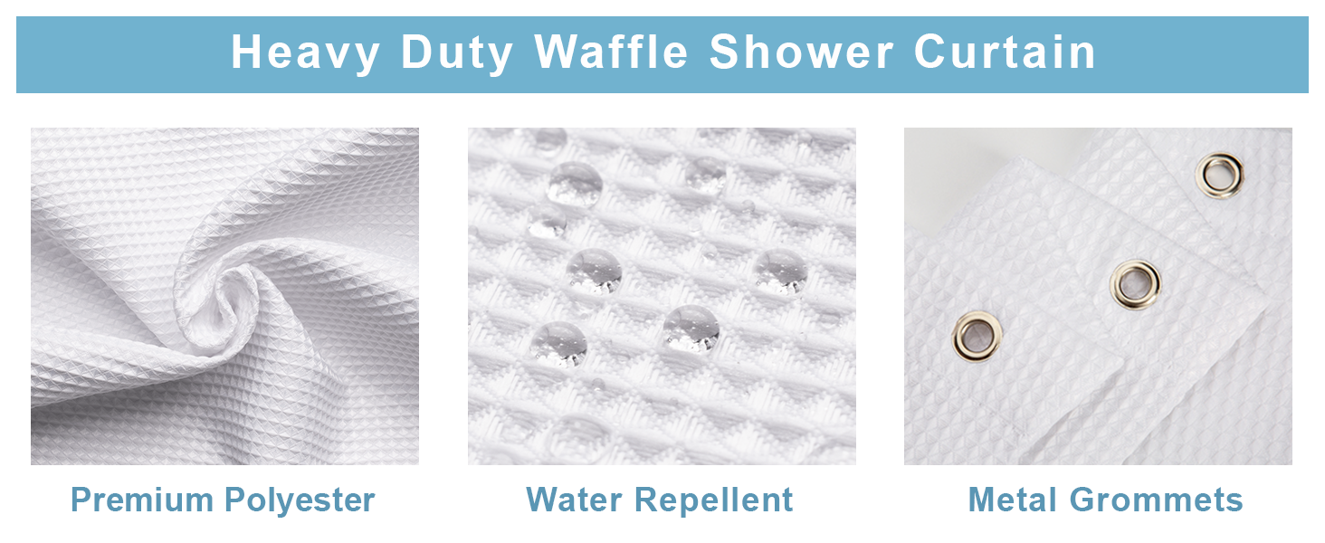 White Shower Curtain Fabric, Waffle Shower Curtains for Bathroom, Cloth Shower Curtain Heavy Duty, Thick Bathroom Shower Curtains Hotel Quality, Premium Polyester, 72x72 Inches