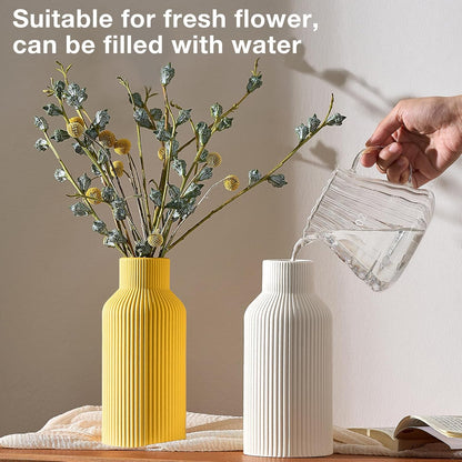 White Ceramic Flower Vase, Minimalist Decor, Modern Home Decorative Vase, Small Pampas Grass Vases For Kitchen, Bedroom, Office, Living Room, Bathroom, Shelf Centerpiece Table Decorations(8 in)