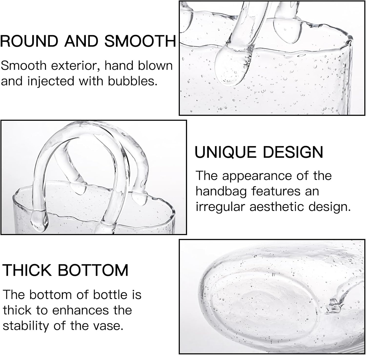 Glass Purse Vase for Flowers, Clear Bag Vases with Handle, Unique Cute Handbag Shape Decorative Flower Vases with Fish Bowl for Centerpieces Home Table Shelf Decor Birthday